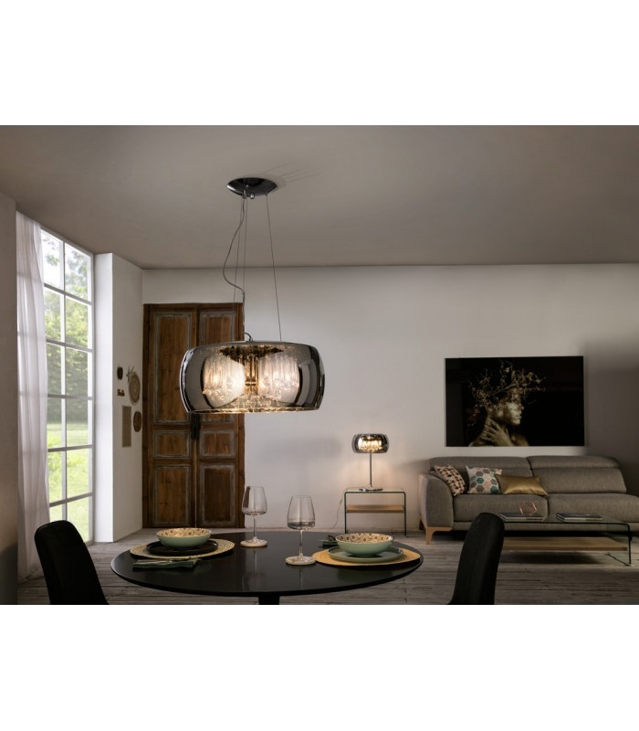 6 Light Dimmable Crystal Ceiling Pendant with Remote Control Chrome Mirror G9 -1
