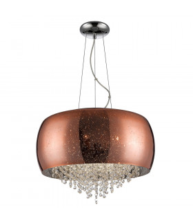 6 Light Crystal Cylindrical Ceiling Pendant Copper G9 -1