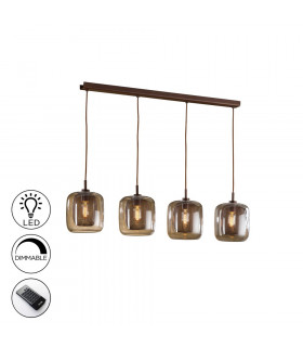 4 Light Dimmable Hanging Ceiling Pendant Mesh Brown with Remote Control E27 -1