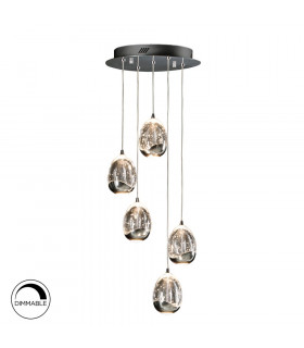 5 Light Crystal Cluster Drop Ceiling Pendant Chrome -1