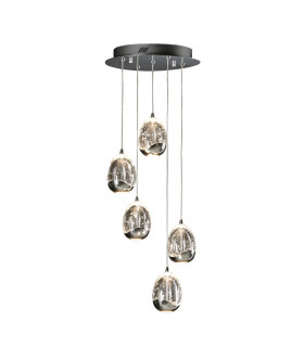 5 Light Dimmable Crystal Cluster Drop Ceiling Pendant with Remote Control Chrome -1