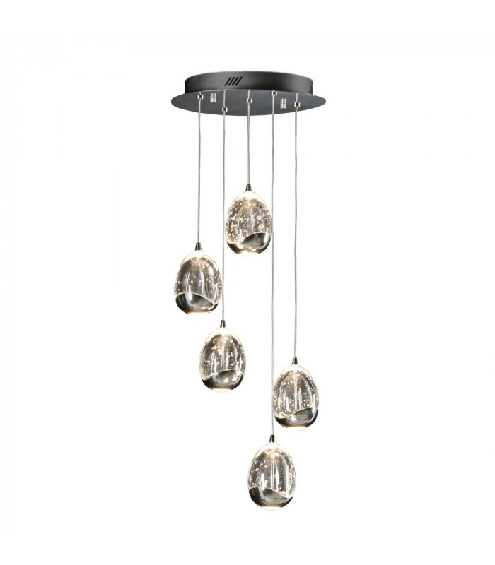 5 Light Dimmable Crystal Cluster Drop Ceiling Pendant with Remote Control Chrome -1