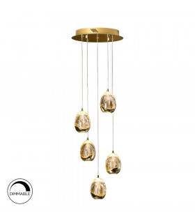 5 Light Crystal Cluster Drop Ceiling Pendant Gold Bubble Effect -1
