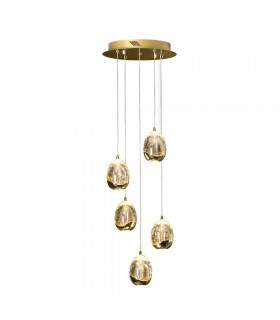 5 Light Dimmable Crystal Cluster Drop Ceiling Pendant with Remote Control Gold -1