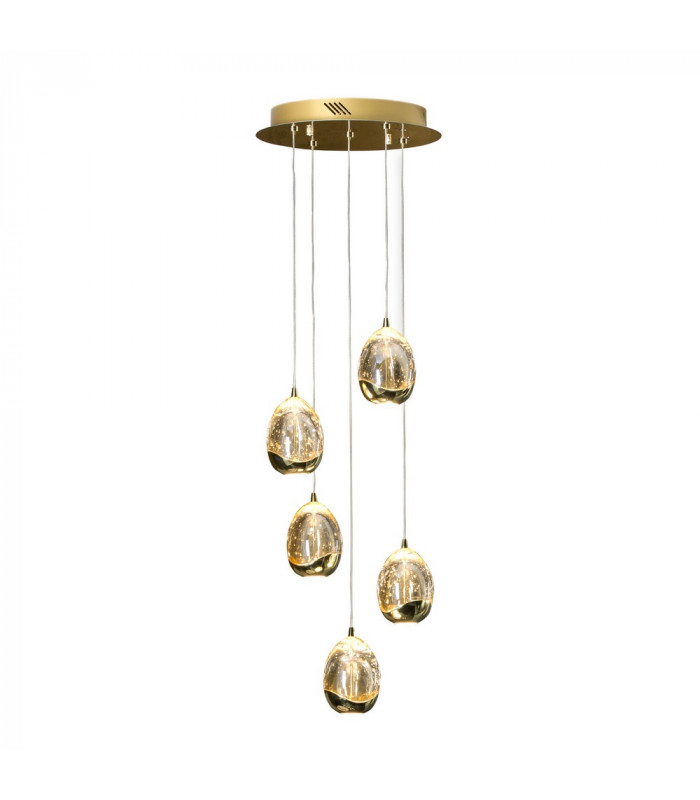 5 Light Dimmable Crystal Cluster Drop Ceiling Pendant with Remote Control Gold -1