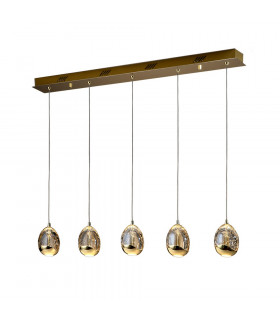 5 Light Dimmable Crystal Drop Bar Ceiling Pendant with Remote Control Gold -1
