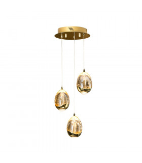 3 Light Crystal Cluster Drop Ceiling Pendant Gold Bubble Effect -1