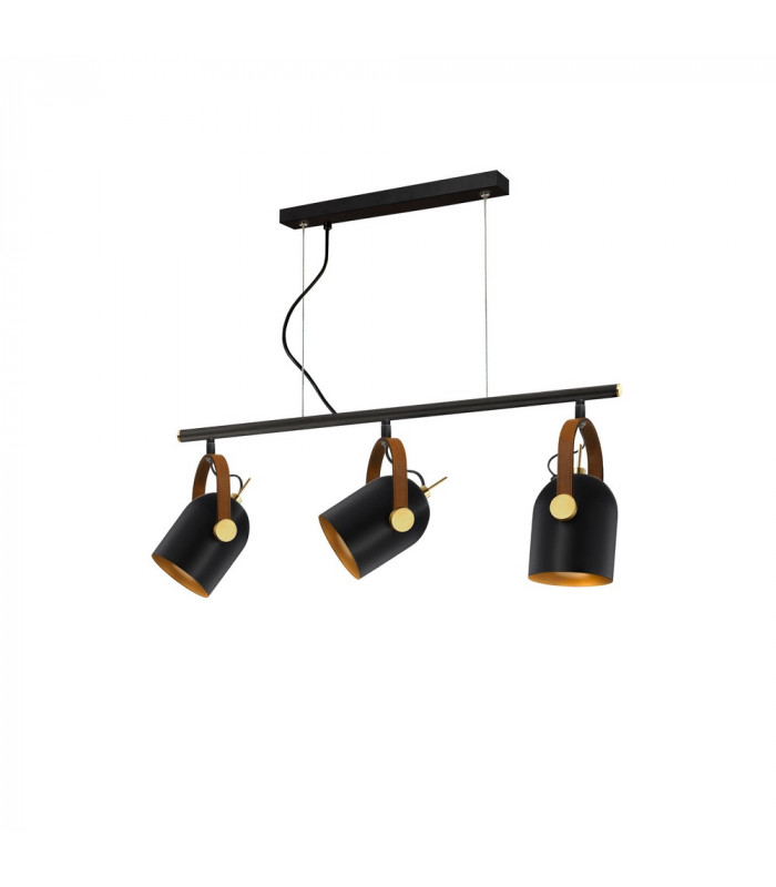 Pendant Light Straight Bar Matt Black Gold Paint 3x E14 -2
