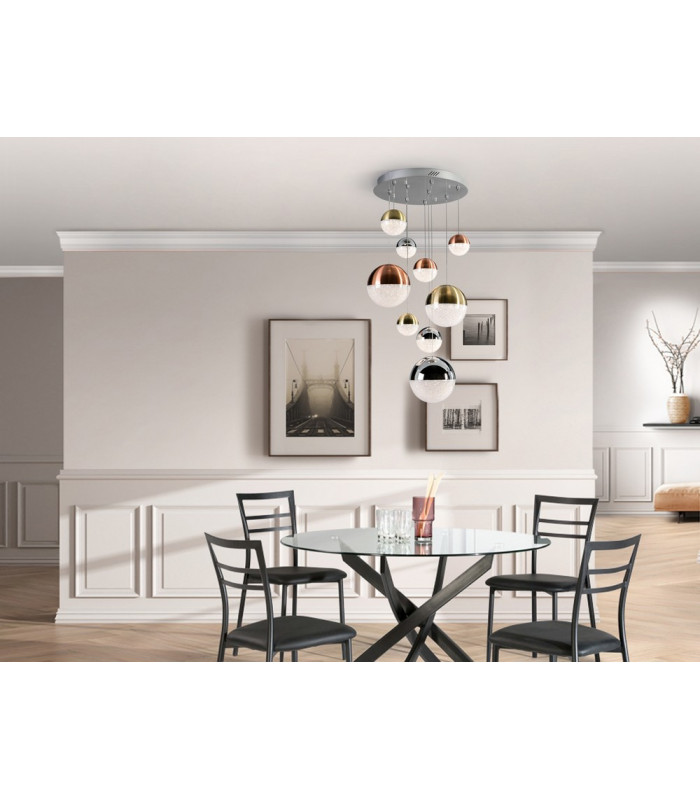 Dimmable 9 Light Light Pendant Light Cluster Drop Copper Satin Brass Chrome -1