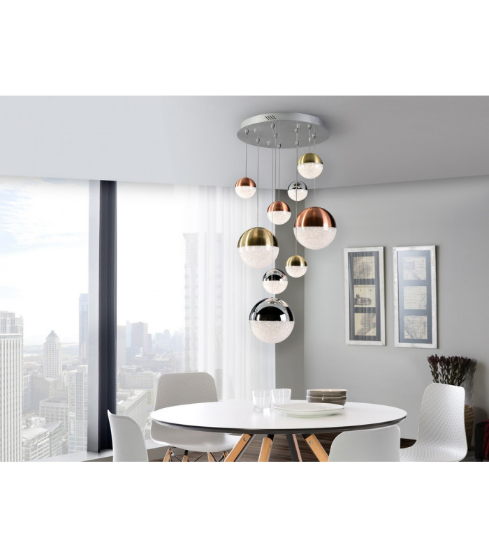 Dimmable 9 Light Light Pendant Light Cluster Drop Copper Satin Brass Chrome -2