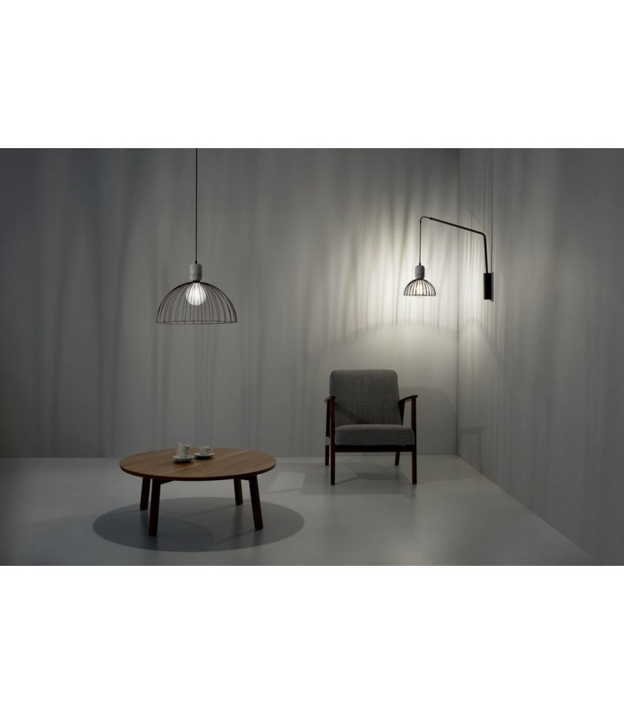 Cage Ceiling Pendant Matt Black Light Wood 1x E27 24.7cm-2