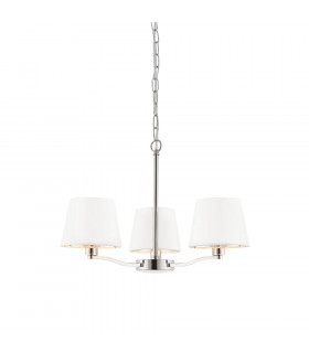 Multi Arm Pendant Light Bright Nickel Plate, Vintage White Fabric - 1