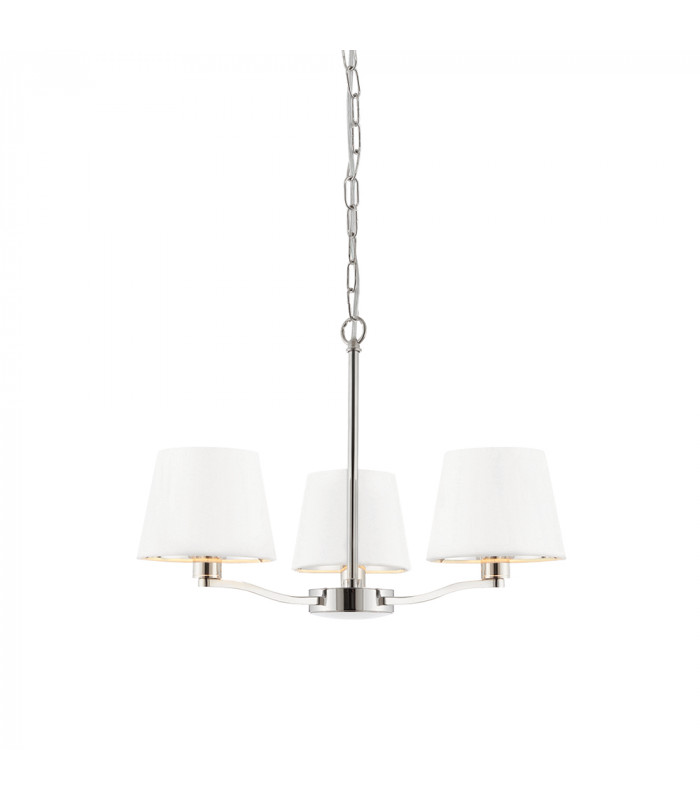 Multi Arm Pendant Light Bright Nickel Plate, Vintage White Fabric - 1