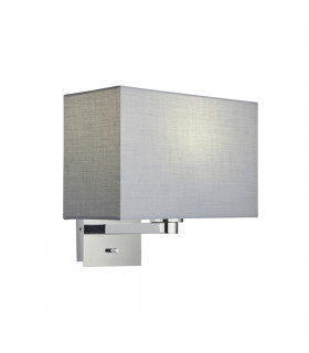 Wall Lamp Chrome Plate, Grey Fabric Rectangular Shade With Usb Socket - 1