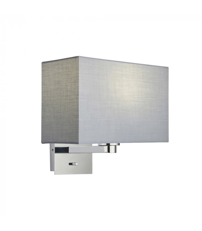 Wall Lamp Chrome Plate, Grey Fabric Rectangular Shade With Usb Socket - 1