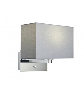 Wall Lamp Chrome Plate, Grey Fabric Rectangular Shade With Usb Socket - 1