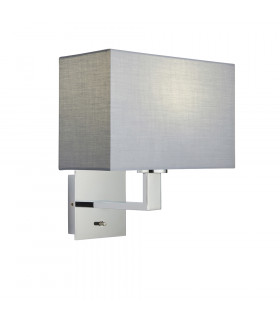 Wall Lamp Chrome Plate, Grey Fabric Rectangular Shade With Usb Socket - 1