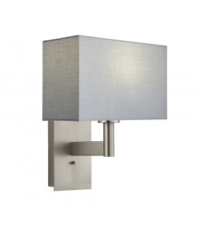 Wall Lamp Matt Nickel Plate, Grey Fabric Rectangular Shade With Usb Socket - 1