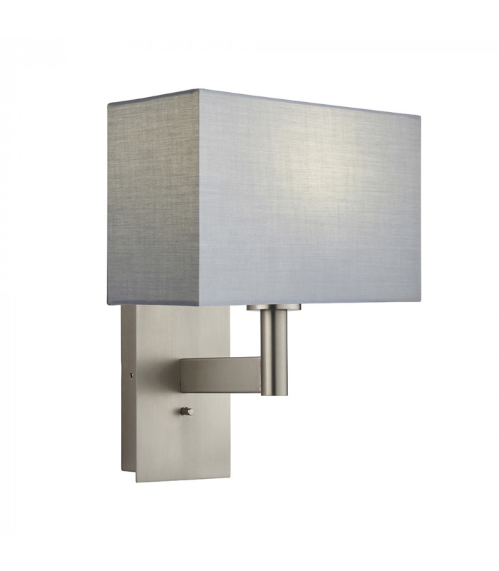 Wall Lamp Matt Nickel Plate, Grey Fabric Rectangular Shade With Usb Socket - 1
