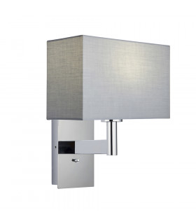 Wall Lamp Chrome Plate, Grey Fabric Rectangular Shade With Usb Socket - 1