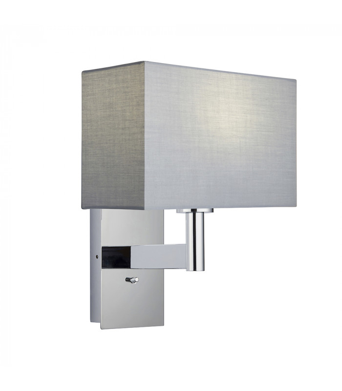 Wall Lamp Chrome Plate, Grey Fabric Rectangular Shade With Usb Socket - 1