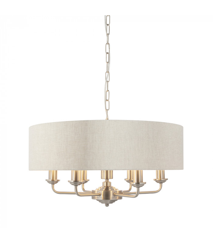 Single Shade Pendant Light Brushed Chrome Plate, Natural Linen - 1