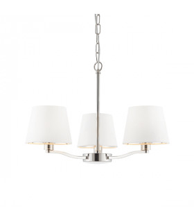 Multi Arm Pendant Light Bright Nickel Plate, Vintage White Fabric - 2