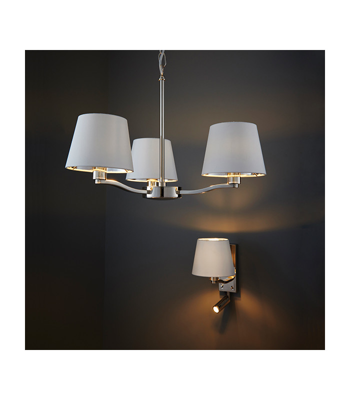 Multi Arm Pendant Light Bright Nickel Plate, Vintage White Fabric - 4