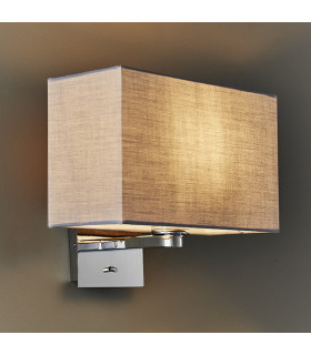 Wall Lamp Chrome Plate, Grey Fabric Rectangular Shade With Usb Socket - 2