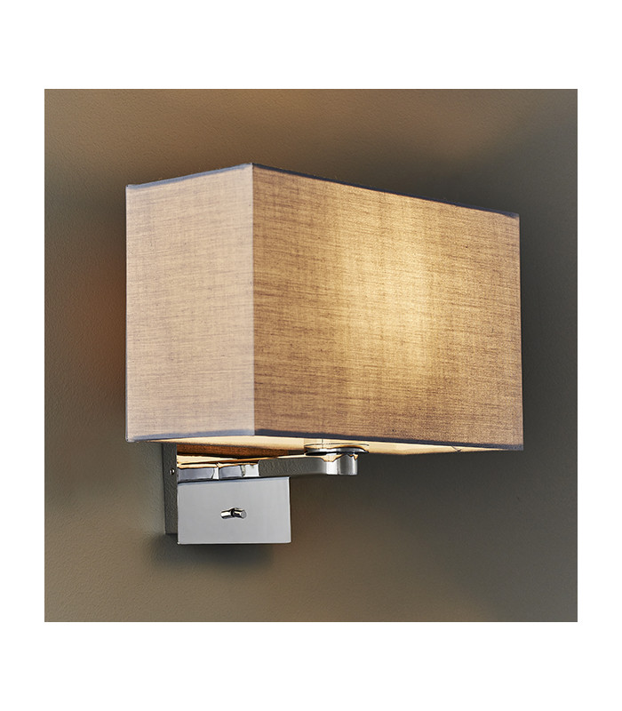 Wall Lamp Chrome Plate, Grey Fabric Rectangular Shade With Usb Socket - 2