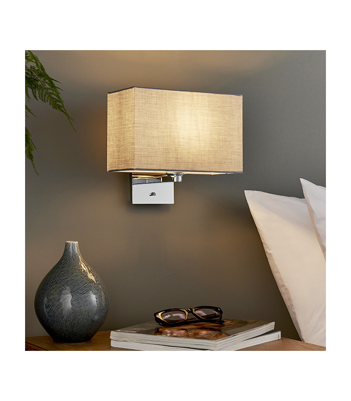 Wall Lamp Chrome Plate, Grey Fabric Rectangular Shade With Usb Socket - 3