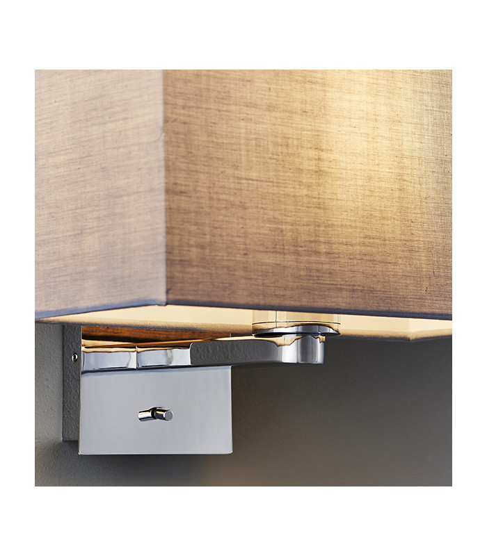 Wall Lamp Chrome Plate, Grey Fabric Rectangular Shade With Usb Socket - 5