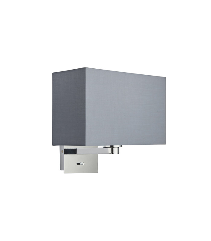 Wall Lamp Chrome Plate, Grey Fabric Rectangular Shade With Usb Socket - 6