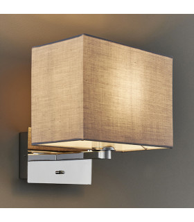 Wall Lamp Chrome Plate, Grey Fabric Rectangular Shade With Usb Socket - 2