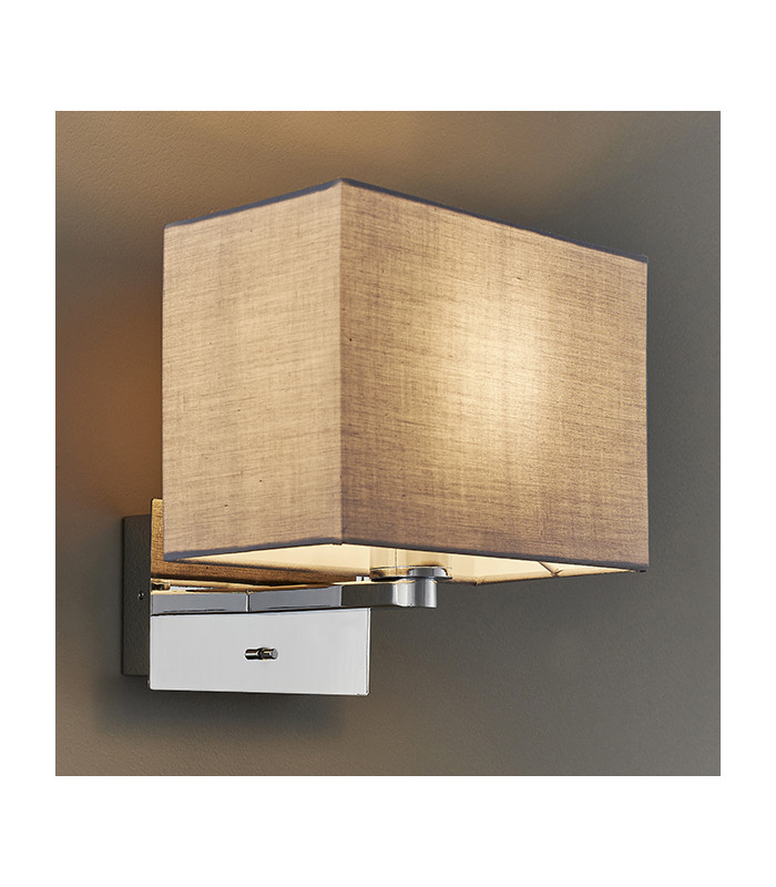 Wall Lamp Chrome Plate, Grey Fabric Rectangular Shade With Usb Socket - 2