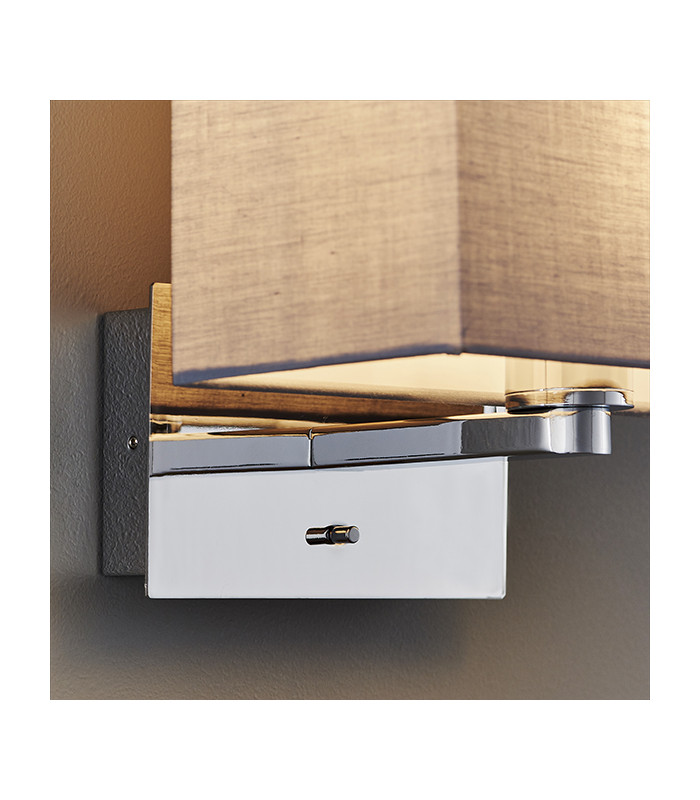 Wall Lamp Chrome Plate, Grey Fabric Rectangular Shade With Usb Socket - 5