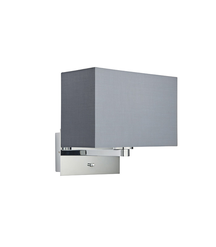 Wall Lamp Chrome Plate, Grey Fabric Rectangular Shade With Usb Socket - 6