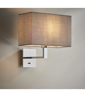 Wall Lamp Chrome Plate, Grey Fabric Rectangular Shade With Usb Socket - 2