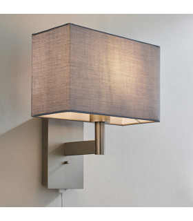 Wall Lamp Matt Nickel Plate, Grey Fabric Rectangular Shade With Usb Socket - 2