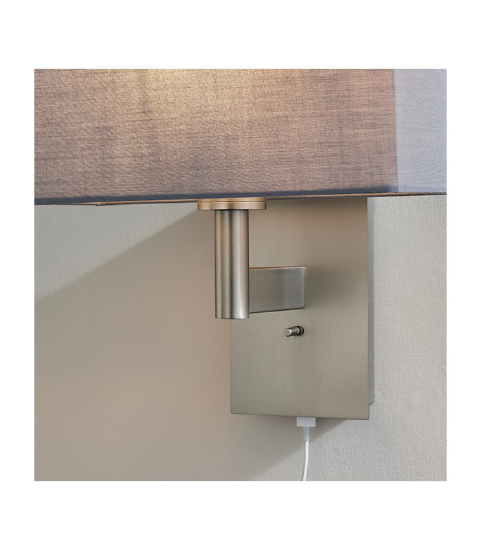 Wall Lamp Matt Nickel Plate, Grey Fabric Rectangular Shade With Usb Socket - 5