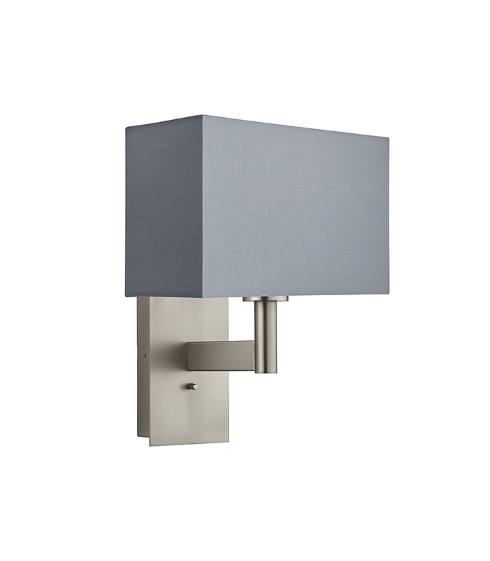 Wall Lamp Matt Nickel Plate, Grey Fabric Rectangular Shade With Usb Socket - 6