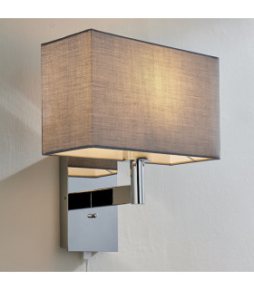 Wall Lamp Chrome Plate, Grey Fabric Rectangular Shade With Usb Socket - 2