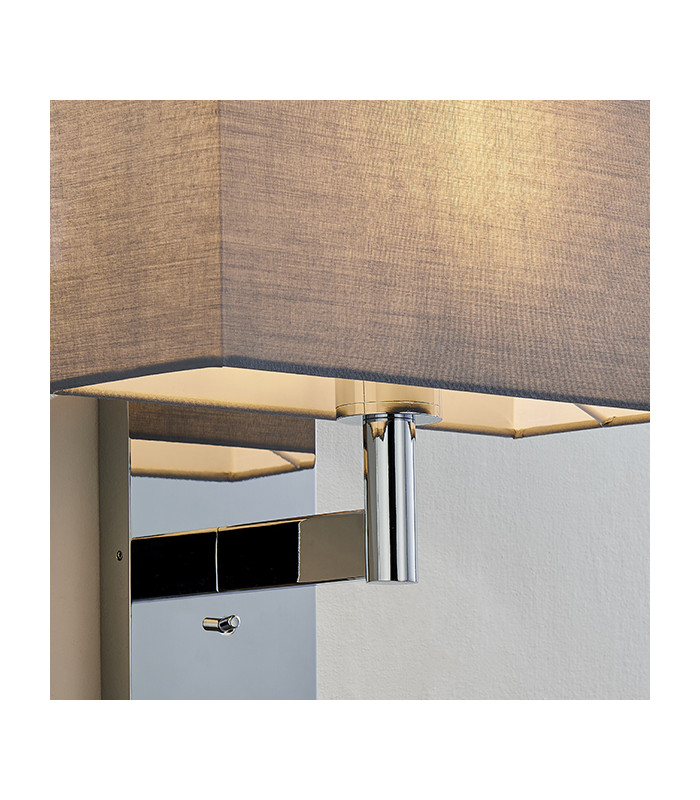 Wall Lamp Chrome Plate, Grey Fabric Rectangular Shade With Usb Socket - 5
