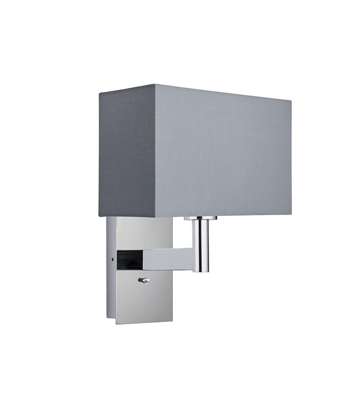 Wall Lamp Chrome Plate, Grey Fabric Rectangular Shade With Usb Socket - 6
