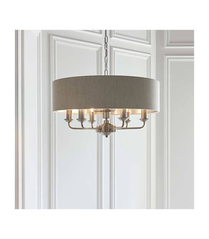 Single Shade Pendant Light Brushed Chrome Plate, Natural Linen - 2