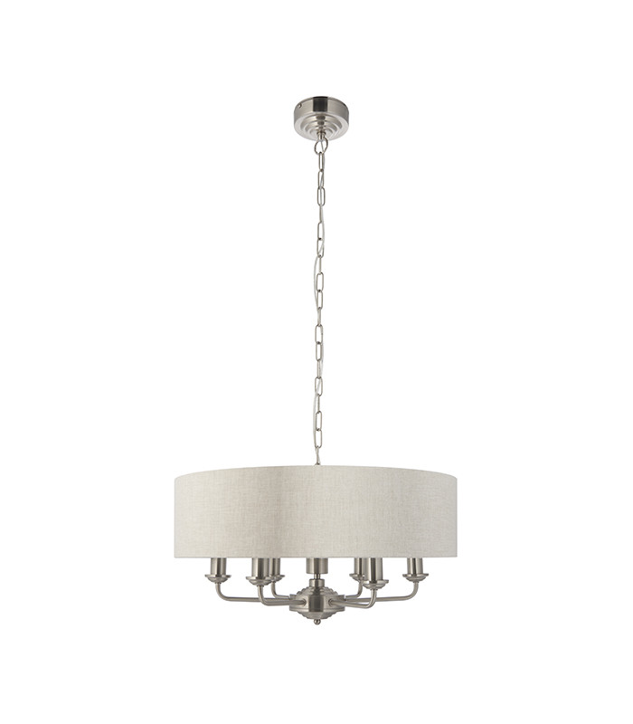 Single Shade Pendant Light Brushed Chrome Plate, Natural Linen - 7