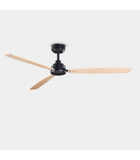 3 Blade 132cm Large Ceiling Fan Metallic Black, Light Wood
