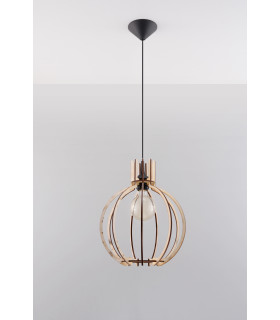 Wire Frame Pendant Light Natural Wood E27-2