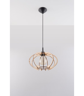 Wire Frame Pendant Light Natural Wood E27-2