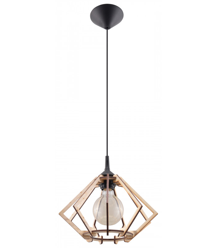 Wire Frame Pendant Light Natural Wood E27-1